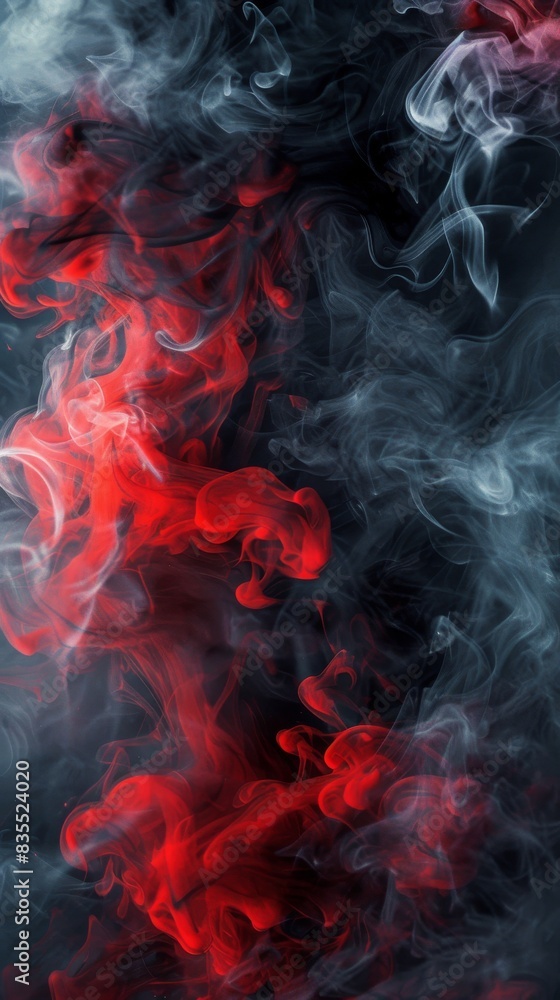 Fototapeta premium Red and white smoke in a dark background