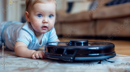 Curious Baby and Robot Vacuum Interaction