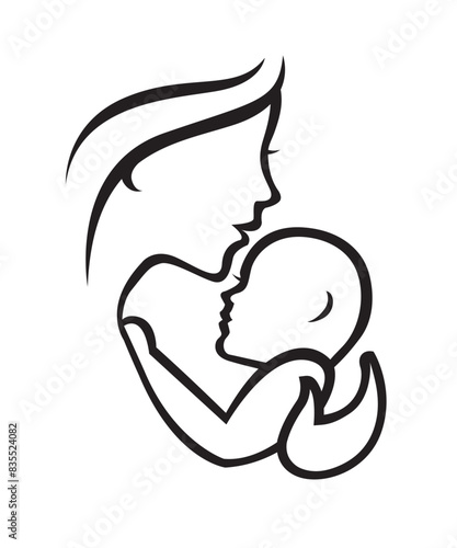 illustration of mother holding her baby isolated on white background