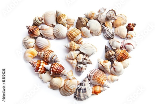 heart made of seashells on white background summer vacation and travel concept digital illustration