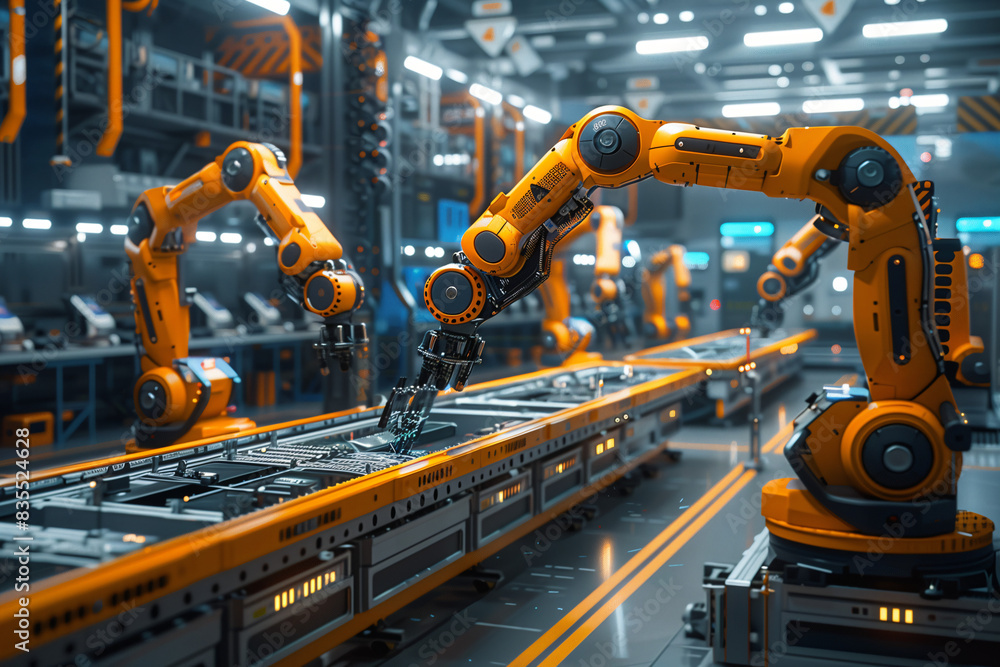 Automated robots in factories Automated robots in factories
