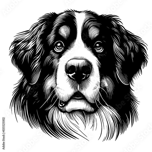Hand drawn Bernese Mountain Dog portrait, vector sketch isolated on transparent background.	