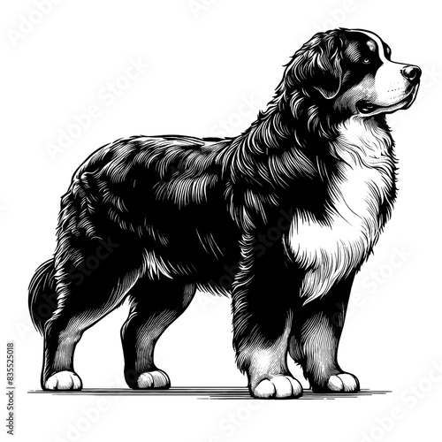 Hand drawn Bernese Mountain Dog in full-body, vector sketch isolated on transparent background.	