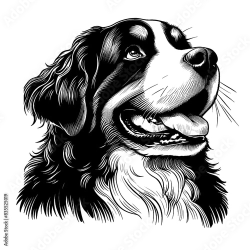 Hand drawn Bernese Mountain Dog portrait, vector sketch isolated on transparent background.	