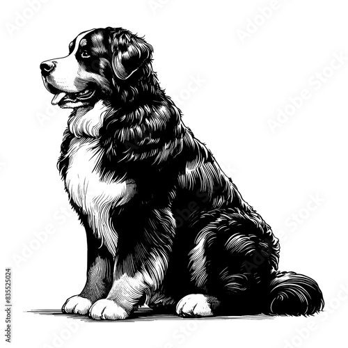 Hand drawn Bernese Mountain Dog in full-body, vector sketch isolated on transparent background.	