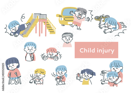 子供の怪我に関するイラストセット