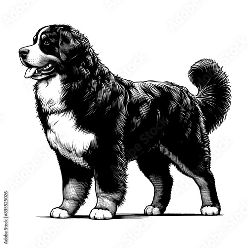 Hand drawn Bernese Mountain Dog in full-body, vector sketch isolated on transparent background.	