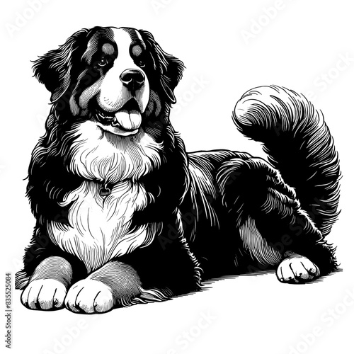 Hand drawn Bernese Mountain Dog in full-body, vector sketch isolated on transparent background.	