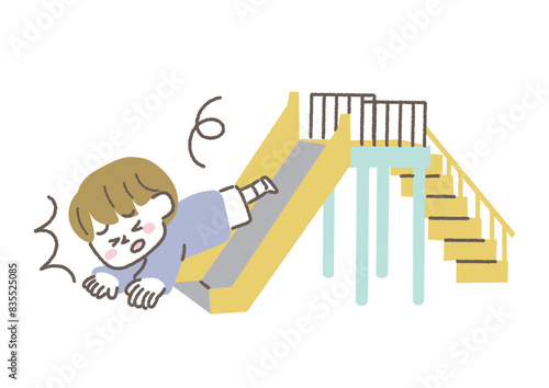 公園の滑り台で怪我をした子供のイラスト