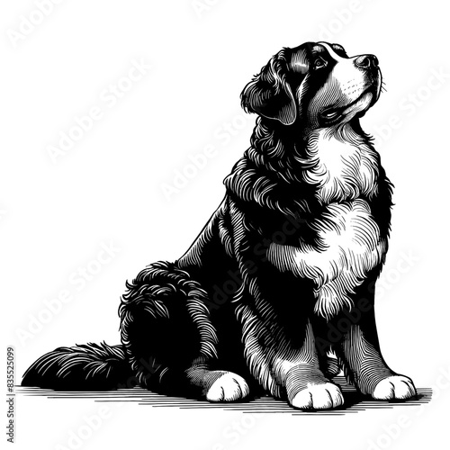 Hand drawn Bernese Mountain Dog in full-body, vector sketch isolated on transparent background.	