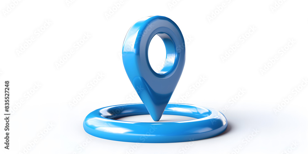 Punto de ubicación color azul en 3d brillos sobre un fondo blanco aislado Punto de ubicación color azul en 3d brillos sobre un fondo blanco aislado
