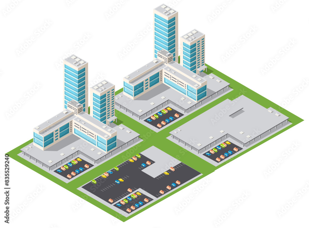Isometric urban megalopolis top view of the city infrastructure town, street modern, real structure, architecture 3d elements different buildings 3d illustration Isometric urban megalopolis top view of the city infrastructure town, street modern, real structure, architecture 3d elements different buildings 3d illustration