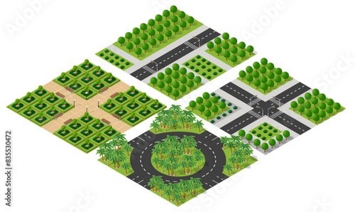 Isometric urban megalopolis top view of the city infrastructure town, street modern, real structure, architecture 3d elements different buildings 3d illustration