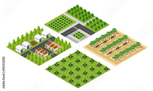 Isometric urban megalopolis top view of the city infrastructure town, street modern, real structure, architecture 3d elements different buildings 3d illustration