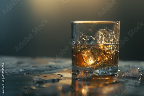 Capturing the perfect glass of whiskey composition with ice clearly visible on the right side