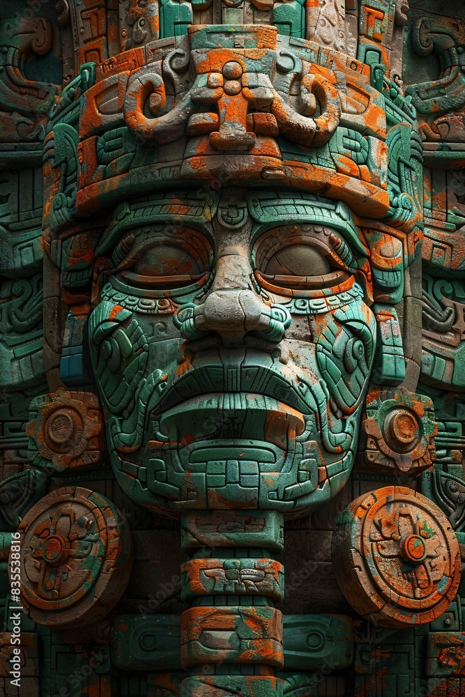 temple goddess, symmetrical mayan style stone sculpture temple goddess, symmetrical mayan style stone sculpture