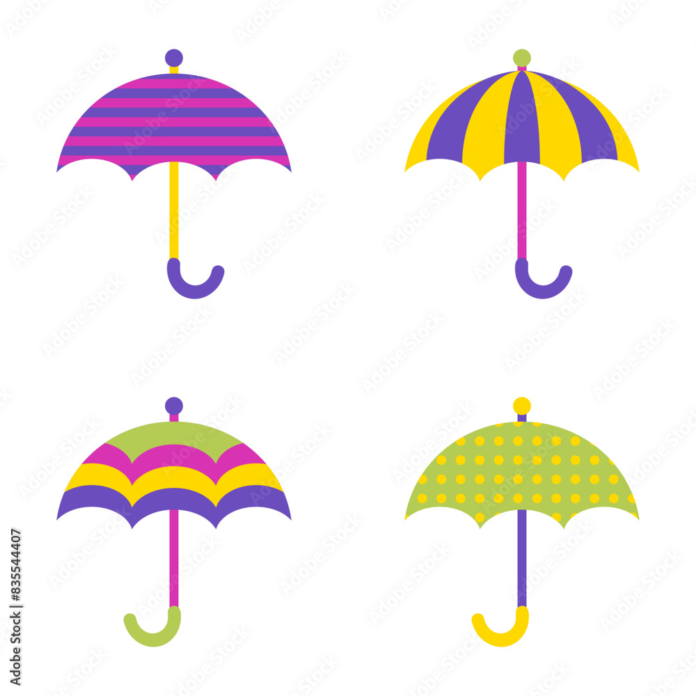 Retro swiss style umbrella clipart collection. Perfect print for posters, cards, stickers. Isolated vector illustration for decor and design. Retro swiss style umbrella clipart collection. Perfect print for posters, cards, stickers. Isolated vector illustration for decor and design.