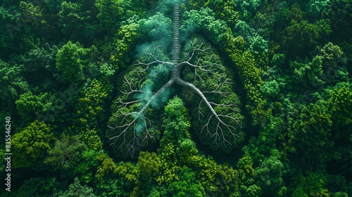 Obraz na płótnie This image shows a forest canopy from above, artistically altered to resemble the shape of human lungs, symbolizing the eco-system w salonie