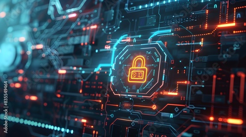 Cybersecurity network interface showing a digital fortress with advanced encryption and firewall technologies 