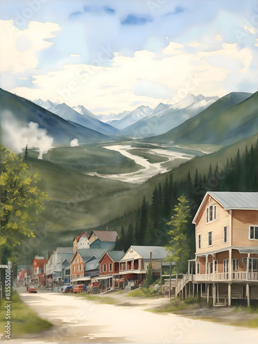Dawson City Canada Country Landscape Watercolor Illustration Art © ViewofWorld