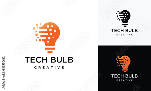 Pixel light bulb Logo vector template. Technology light logo icon