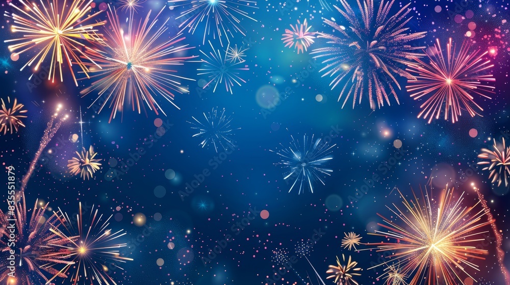 Fototapeta premium Patriotic banner with fireworks and empty space for copy