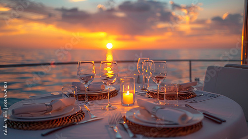 Spacious super yacht outdoor lounge area with a glowing stone bar, harmonized by teak decking and pristine white furniture-4 photo