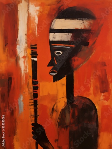 abstract oil painting of an African flute player used as a wall painting (ID: 835555086)