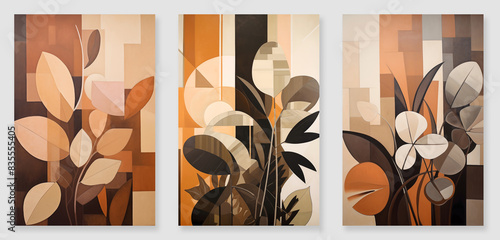 painting of plant leaves in earth colors, simple abstract with touches of pale oil colors. (ID: 835555405)