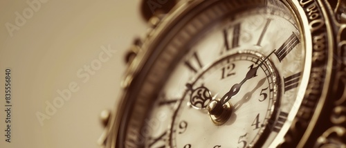 Close-up of an antique clock face with Roman numerals. photo