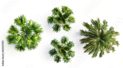 Top view of four different palm trees, Generative AI