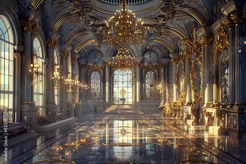realistic fantasy royal palace interior with golden accents majestic castle concept art digital painting