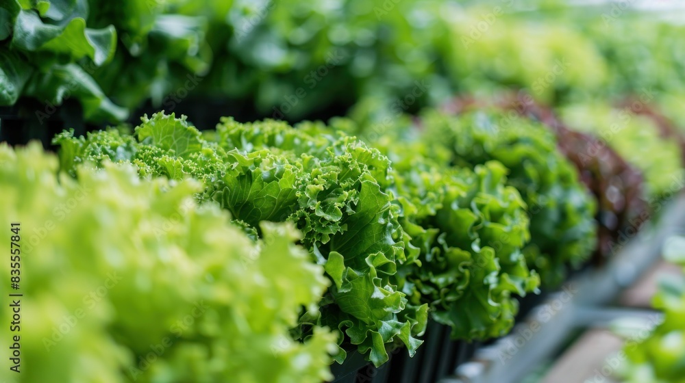Rows of lettuce with hydroponic system in greenhouse Rows of lettuce with hydroponic system in greenhouse