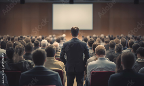 Wallpaper Mural Public speaker talking in front of audience, Successful businessman holds business conference for the press, Speaker at Business Conference and Presentation Torontodigital.ca