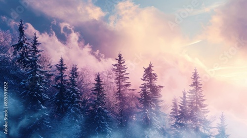 Group of pine trees covered in snow photo
