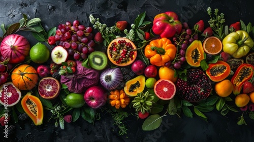 fresh fruits and herbs background wallpaper, healthy food concept for designer