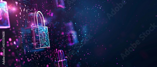 Secure connection banner with cybersecurity service visuals, highlighting encrypted data transfer, AIdriven protection, and blockchain