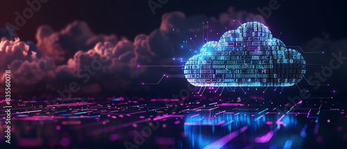 Cloud computing visual with blue golden digits and code, representing AIdriven data processing, secure data lakes, and cloud security