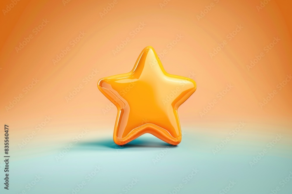 A small yellow star-shaped object sits on a bright blue background A small yellow star-shaped object sits on a bright blue background