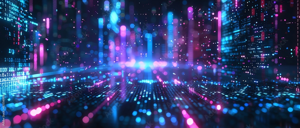 Obraz premium Digital 3D background with modern abstract elements, illustrating big data, analytics, and smart technology