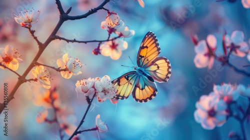 A colorful butterfly perched on a tree branch