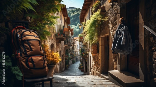 A traveler exploring the narrow streets of a medieval town in Spain, with historic buildings and lively plazas. 