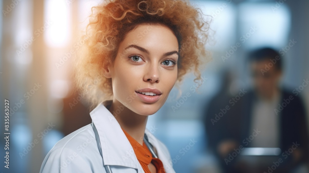 A woman wearing a white lab coat and an orange tie, likely a scientist or researcher A woman wearing a white lab coat and an orange tie, likely a scientist or researcher