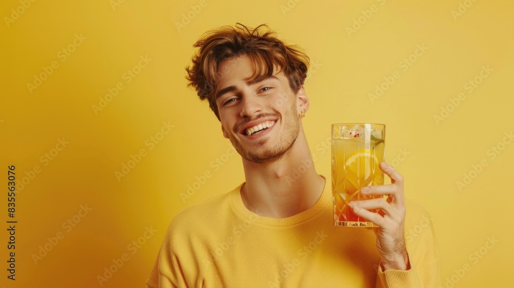 A person holding a glass of orange juice