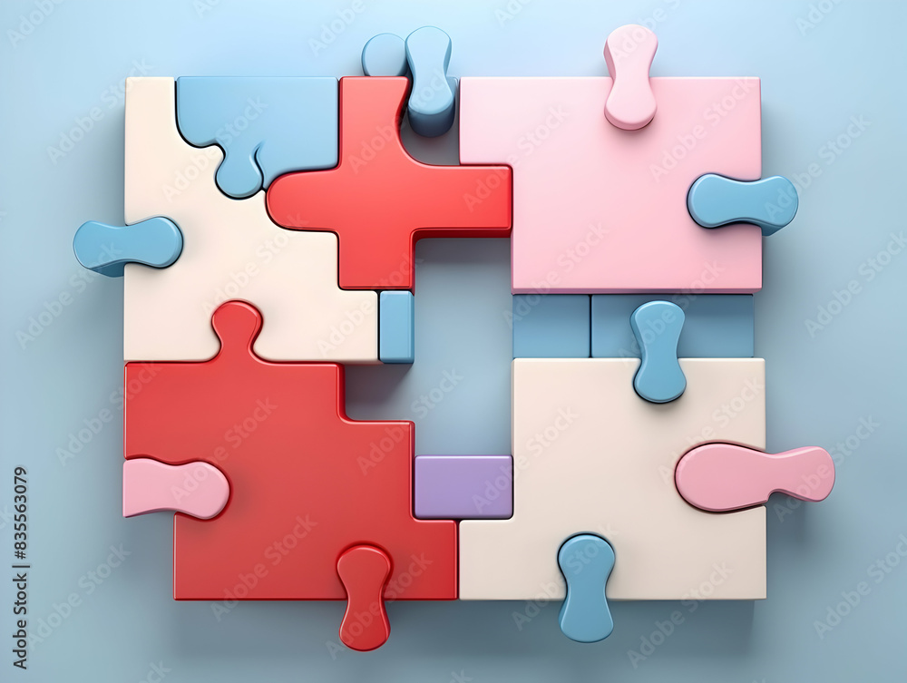 Business puzzle, Colorful 3D Business Puzzle, Business people joining puzzle together, teamwork and unity in business concept Business puzzle, Colorful 3D Business Puzzle, Business people joining puzzle together, teamwork and unity in business concept