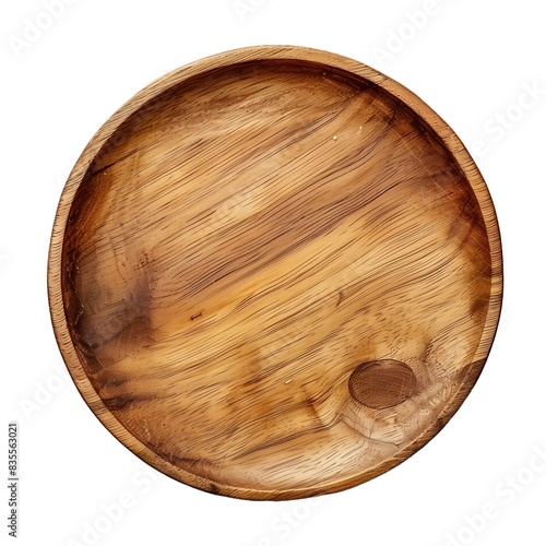 Top view wooden plate dish wood texture on white background.