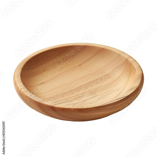 Top view wooden plate dish wood texture on white background.