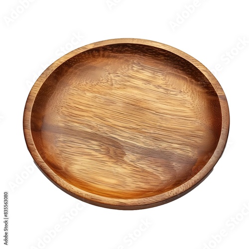 Top view wooden plate dish wood texture on white background.