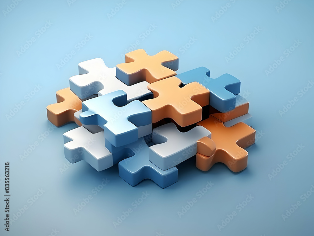 Obraz premium Business puzzle, Colorful 3D Business Puzzle, Business people joining puzzle together, teamwork and unity in business concept