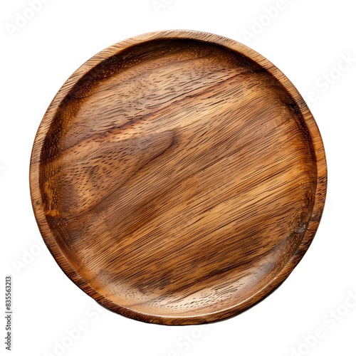 Top view wooden plate dish wood texture on white background.